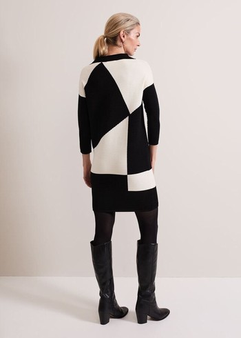 Phase Eight Hetty Ripple Colour Block Tunic Dress Black/White USA | 2174639-OV